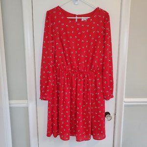 NEW Kit and Sky Size Large Red Casual Dress Small Flowers Long Sleeve